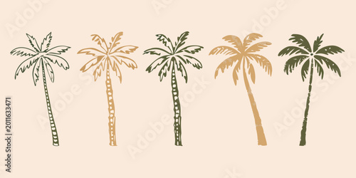 illustration of palm trees in green and brown on beige background
