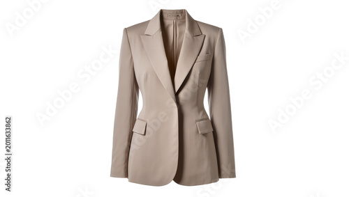 Taupe tailored women s blazer with lapel and flap pockets