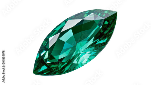 Marquise cut emerald gemstone faceted sparkling, isolated on transparent background