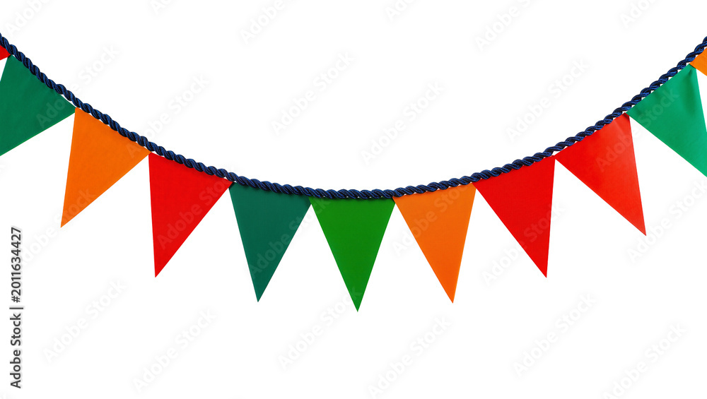 Obraz premium Colorful triangular pennant garland with dark blue rope