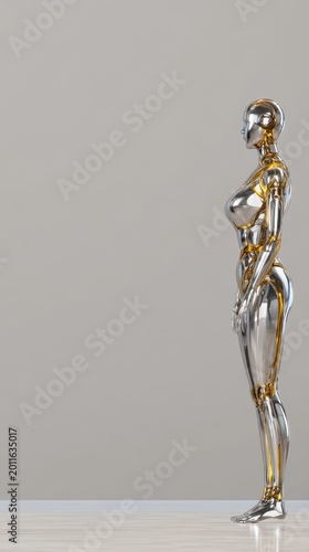 Futuristic human body model showcase digital studio 3d render minimalist design side view perspective innovative concept