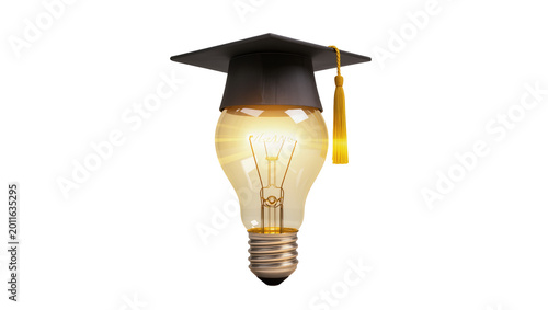Photos Graduation cap atop glowing vintage Edison lightbulb