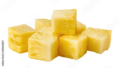 Canvastavla Freshly cut pineapple chunks juicy and sweet, isolated on transparent background