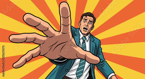 Photos Man Reaching Out in Distress Pop Art Style.