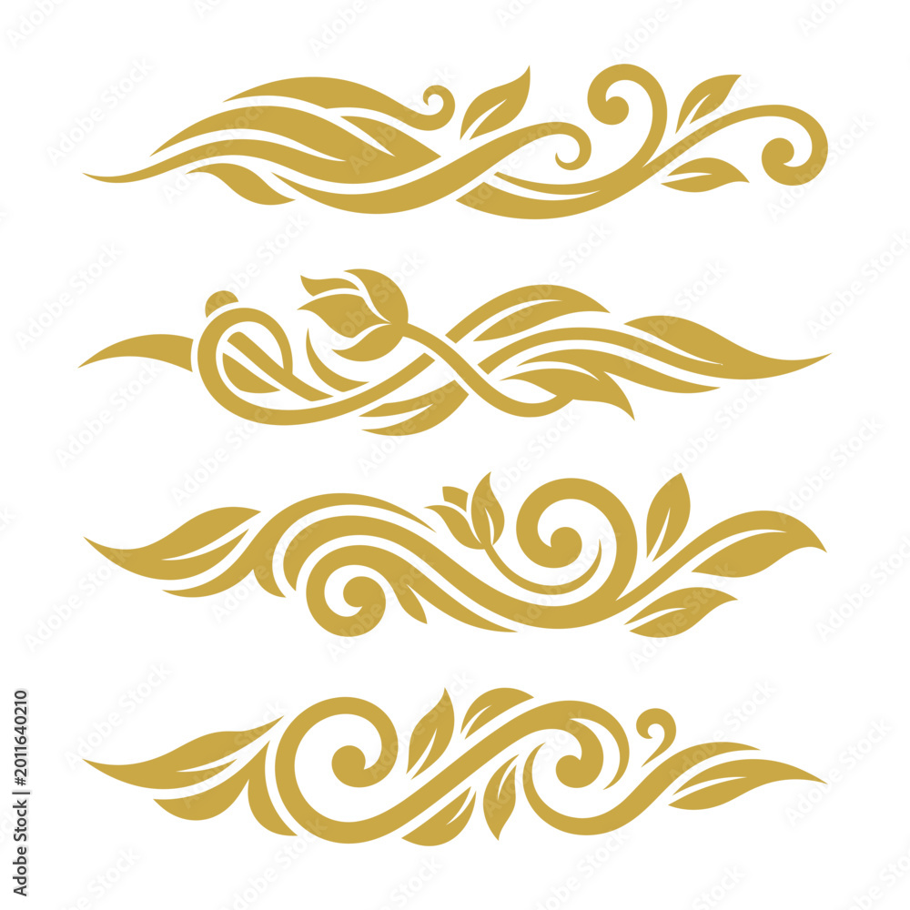 Fototapeta premium Luxury Gold Floral Divider Vector Set