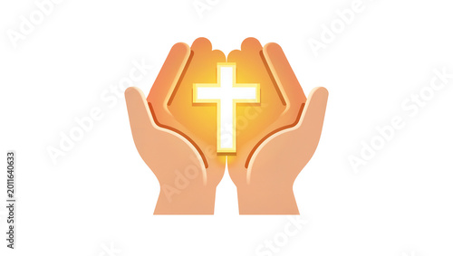 Foto Praying Hands Holding a Christian Cross Symbol