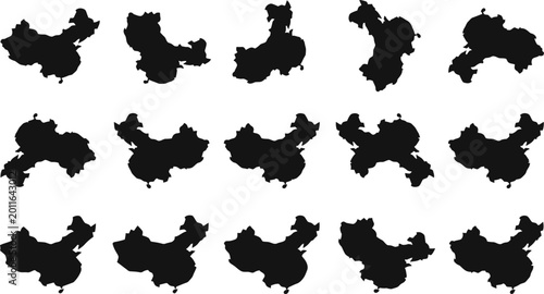 Verschiedene Silhouetten und Umrisse der Landkarte der Türkei in Schwarz und Weiß.