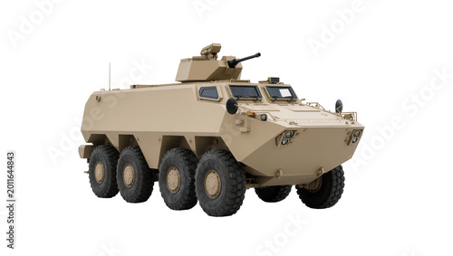 Tableau sur toile Tan armored personnel carrier with mounted machine gun, isolated on transparent