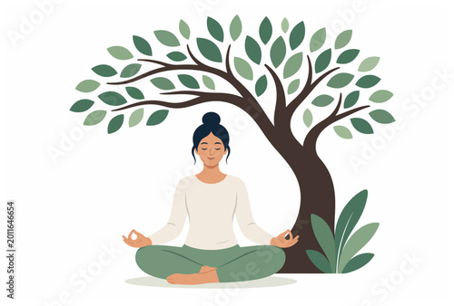 Konstfotografi Woman Meditating Under Tree.