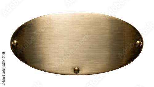Bilde på lerret Brushed brass oval plaque with rivets, isolated on transparent background