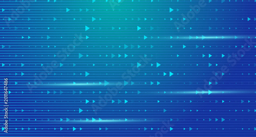Tableau sur toile Dynamic digital background featuring flowing blue lines and numerous forwardpointing arrows, representing data stream, technology, and connection