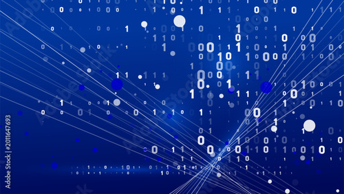 Quadro su tela Digital abstract background with binary code 0, 1 characters, data lines, and glowing particles