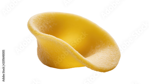 Fotografie Single orecchiette pasta shape textured and golden, isolated on transparent back