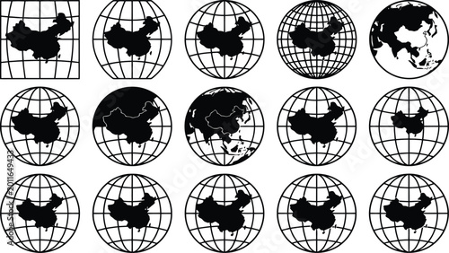 Verschiedene Silhouetten und Umrisse der Landkarte der Türkei in Schwarz und Weiß.