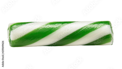 Canvas-taulu Green and white striped hard candy stick, isolated on transparent background