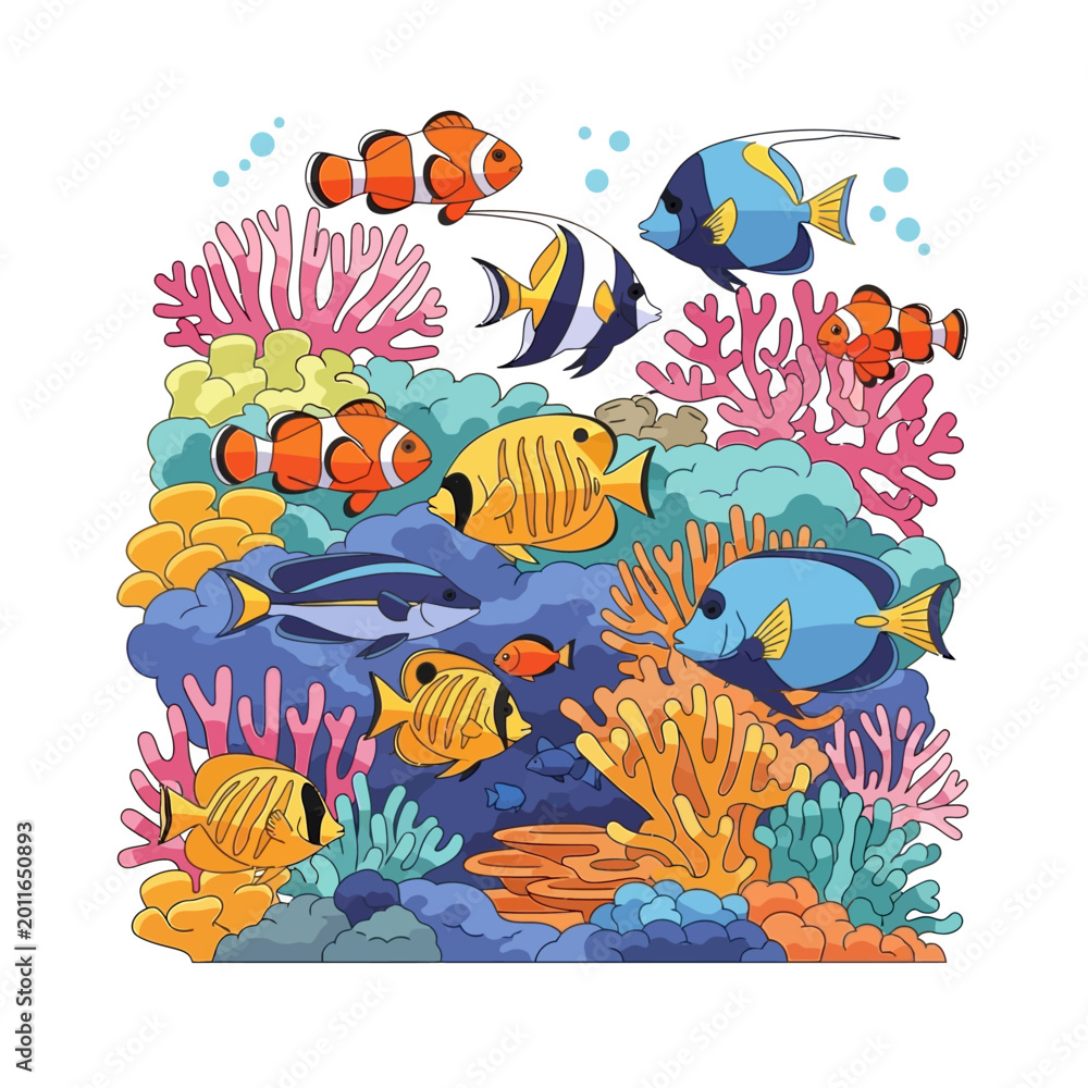 Fototapeta premium Vibrant Coral Reef Ecosystem with Diverse Tropical Fish Species