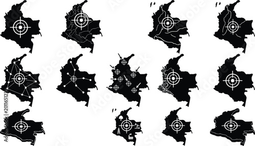 Verschiedene Silhouetten und Umrisse der Landkarte der Türkei in Schwarz und Weiß.