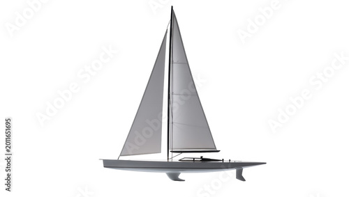 Schilderij op canvas Modern grey sailboat with white sails, isolated on transparent background