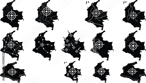 Tableau sur toile Verschiedene Silhouetten und Umrisse der Landkarte der Türkei in Schwarz und Weiß