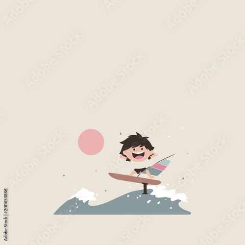 Cuadro en lienzo Person Gliding on Wingfoil with Colorful Sail Above Water