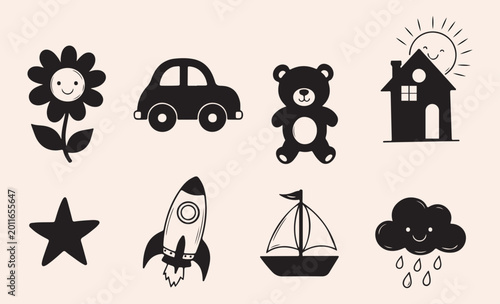 Black vector church icon set with holiday and travel symbols