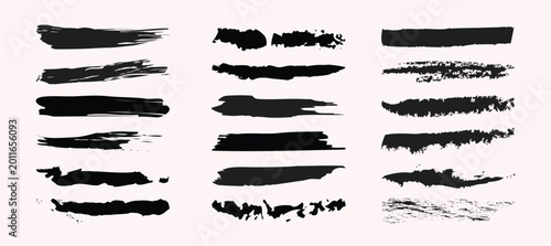 Fotografija Black and white hand drawn paint brush strokes vector set with grunge ink textur