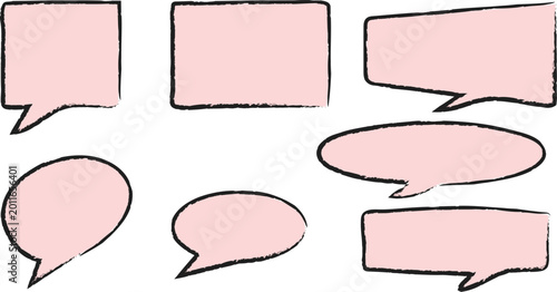Vintage pink speech bubble vector set with cute retro labels and decorative frames