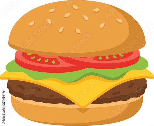 Canvas Print A delicious cheeseburger with fresh tomato lettuce and melted cheese served on a
