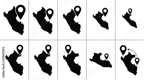 Verschiedene Silhouetten und Umrisse der Landkarte der Türkei in Schwarz und Weiß.