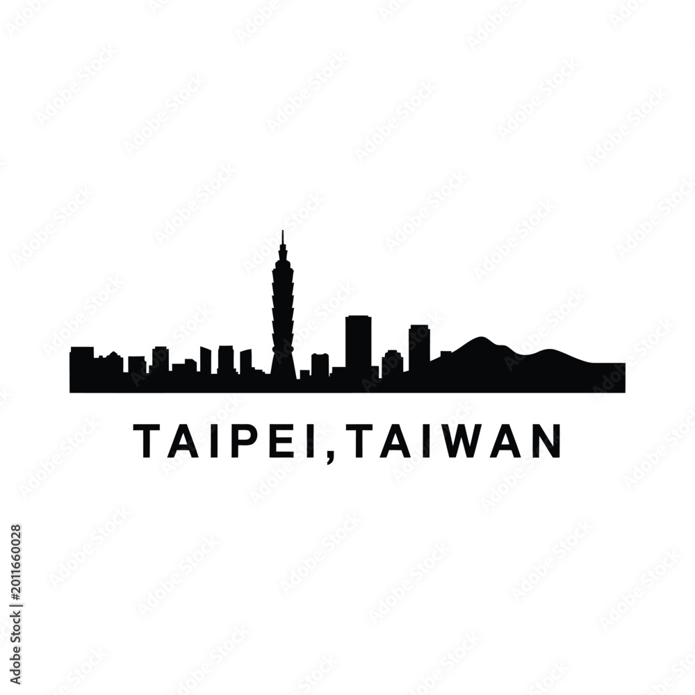 Obraz premium Taipei Taiwan Skyline Silhouette on White Background