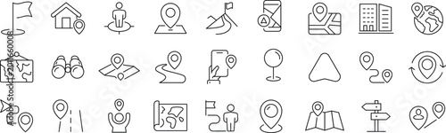 Schilderij op canvas Location Web Icon Set in Line Style