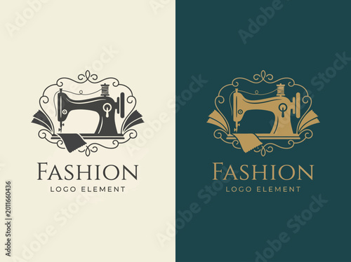 Konstfotografi An elegant logo featuring a vintage sewing machine encapsulates the fashion industry, representing artistry and craftsmanship for a boutique fashion brand