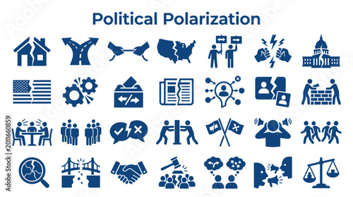 Canvas Print Political Polarization Icons Representing Societal Division and Disagreement in