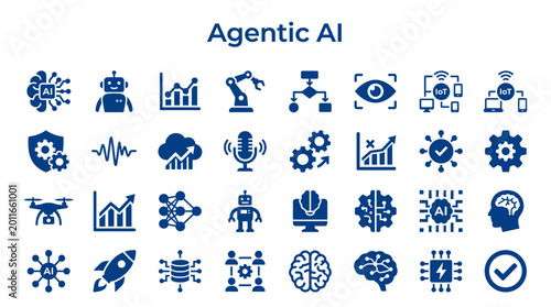 Agentic AI Icons Representing Artificial Intelligence Technology and Innovation