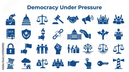 Foto Democracy Under Pressure Icons Representing Challenges to Governance and Citizen