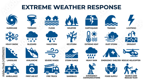 Foto Extreme Weather Emergency Response Icons Collection Natural Disasters Safety Pre