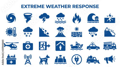 Fotografie Extreme Weather Response Icons Set Emergency Services Disaster Preparedness Safe