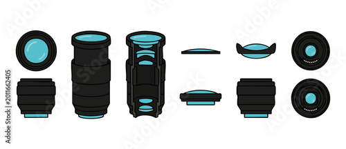 Tableau sur toile Camera Lens Construction Diagram Elements, Optical Glass Elements and Profession