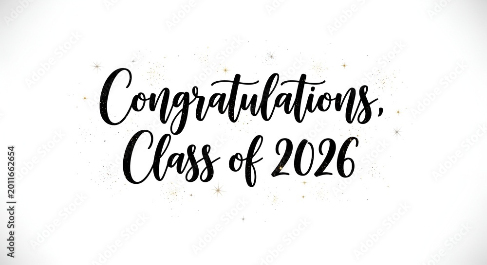 © SUGIO - Celebratory message for graduating class of 2026 with elegant typography and festive backdrop in a cheerful design