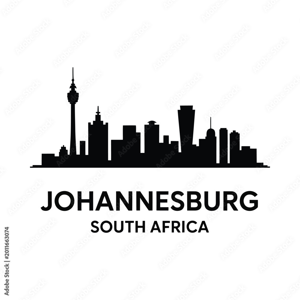 Fototapeta premium Johannesburg skyline silhouette with city name and south africa text