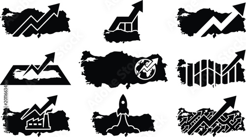 Verschiedene Silhouetten und Umrisse der Landkarte der Türkei in Schwarz und Weiß.