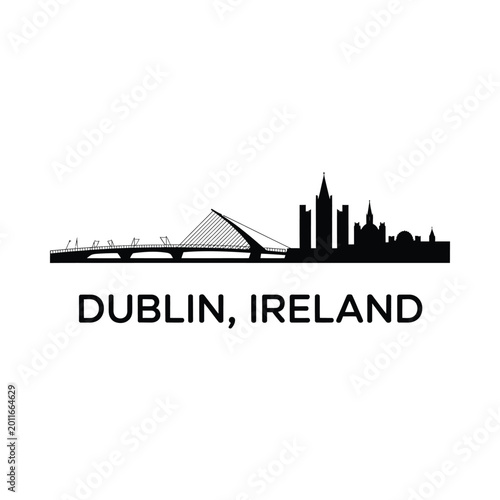 Photography Dublin skyline silhouette with bridge and landmark buildings