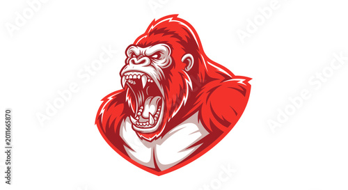Tablou pe pânză Fierce Red Gorilla Head Mascot Logo, Aggressive Ape Roaring