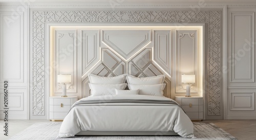 luxury bedroom headboard wall with bed and lamps high quality professional