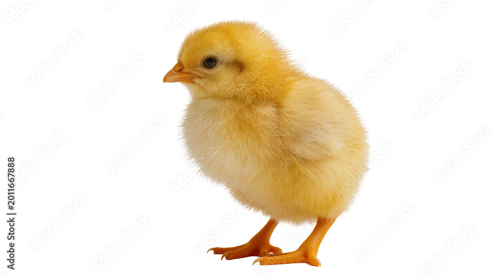 Fototapeta premium Fluffy yellow chick standing, isolated on transparent background