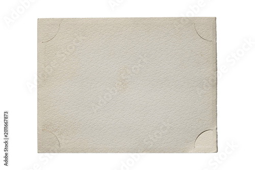 Vintage photo album page texture with corner slits, aged white paper background isolated on transparent
