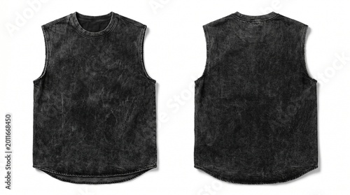 Black Acid Wash Sleeveless T-Shirt Mockup Front and Back View
