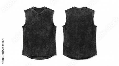 Black Acid Wash Sleeveless Muscle Tee Shirt Mockup Front and Back