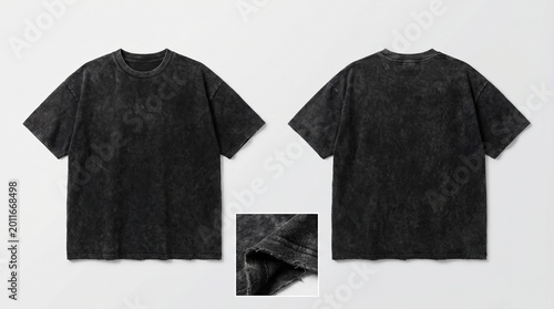 Black Oversized Acid Wash T-Shirt Mockup Front and Back View