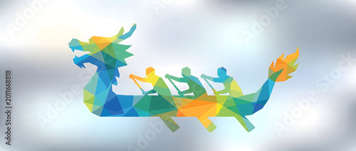 Colorful geometric dragon boat race illustration design for traditional festival celebration